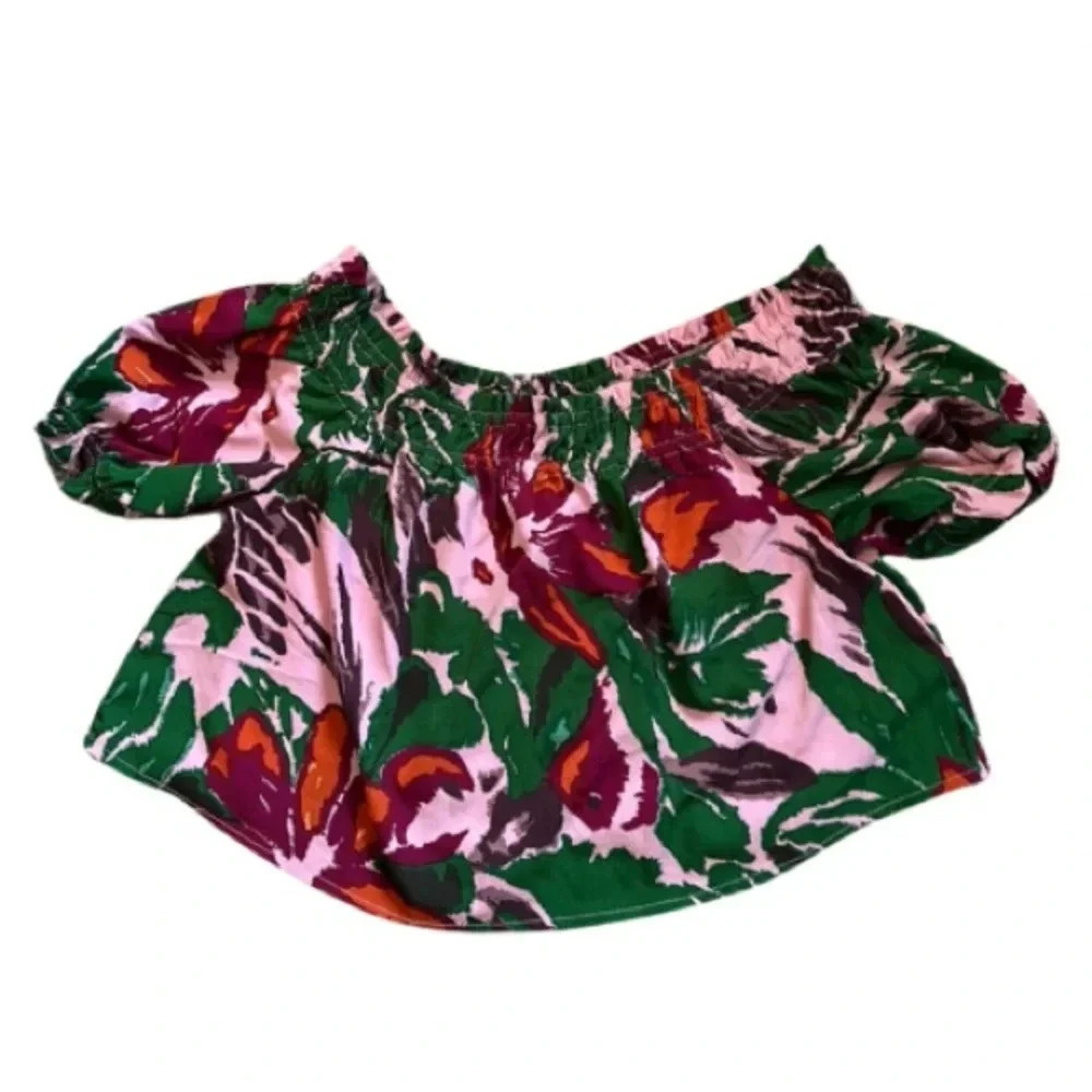 ASOS Y2K Cottagecore Boho Tropical Romantic Off The Shoulder Floral Blouse Sz16